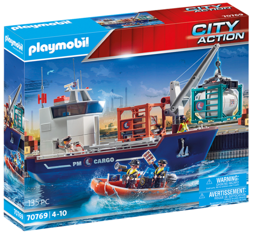 Playmobil 70769 - City Action - Gran Portacontenedor con Barco Aduanero