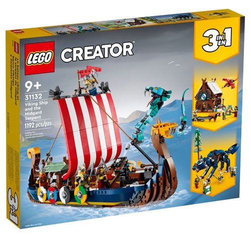 Lego 31132 - 3 en 1 Creator - Barco Vikingo y Serpiente Midgard
