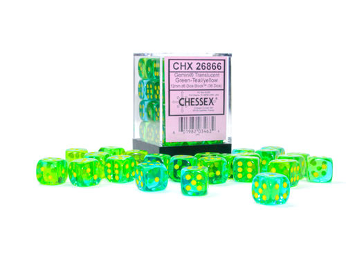 CHESSEX - 36 dados de 12mm (D6) Green-Teal/Yellow