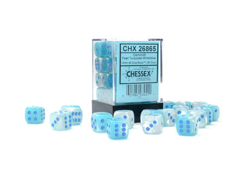 CHESSEX - 36 dados de 12mm (D6) PearlTurquoise-White/Blue