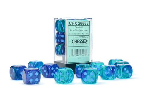 CHESSEX - 12 dados de 16mm (D6) Blue-Blue/Light Blue