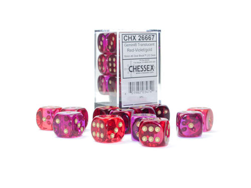 CHESSEX - 12 dados de 16mm (D6) Red-Violet/Gold