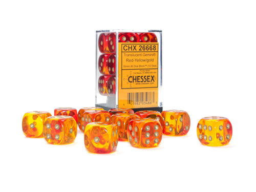 CHESSEX - 12 dados de 16mm (D6) Red-Yellow/Gold