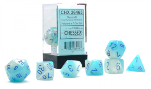 CHESSEX - Set de 7 dados polyhedral - Pearl Turquoise-White/Blue